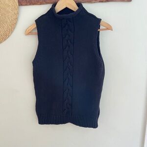 100% Cotton Cable Knit Sweater Vest Sleeveless Black L